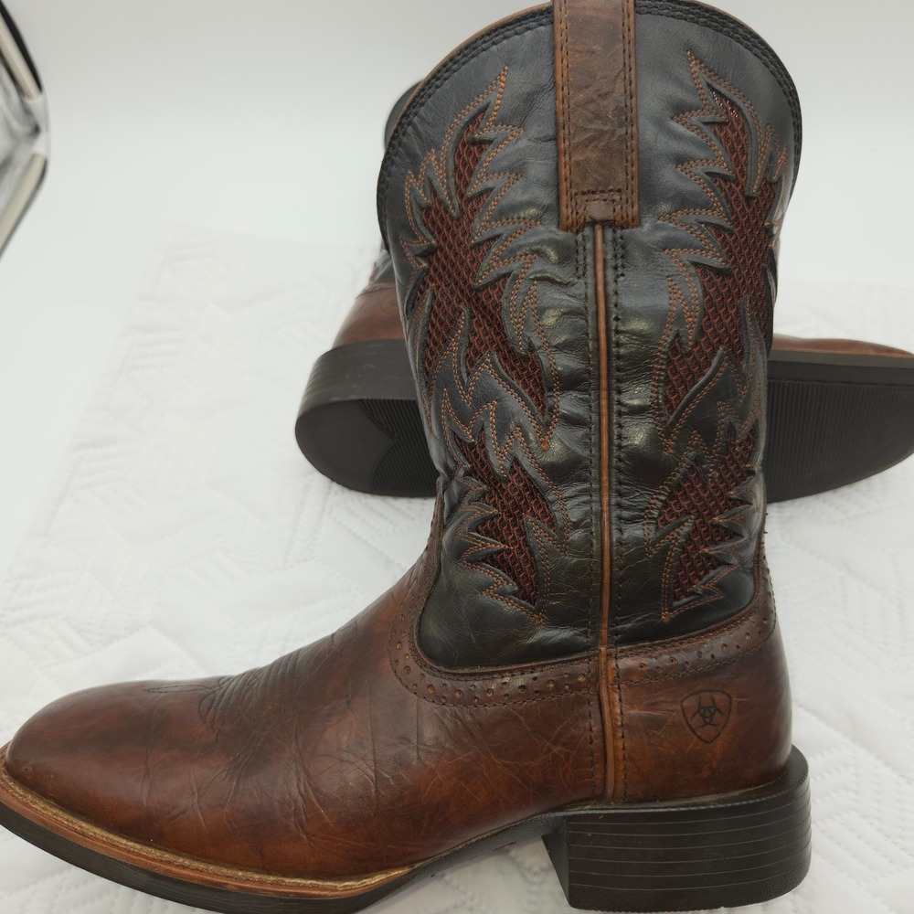 Ariat VentTEK Mens Brown Black Leather Mesh Western Cowboy Boots Square Toe sz 9